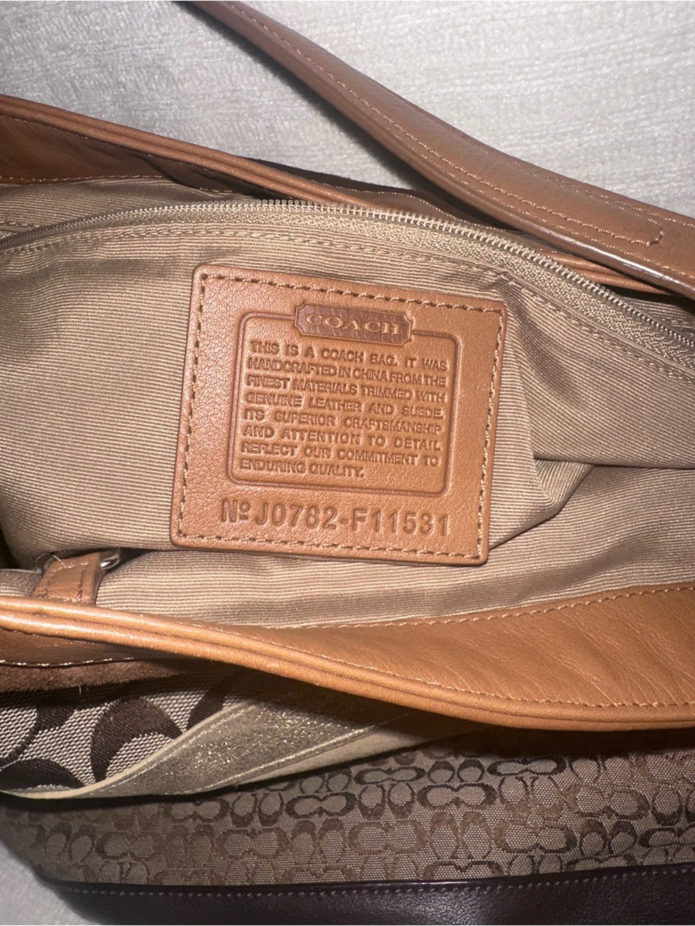 Coach Tan Signature Canvas Messenger Bag with Leather Trim